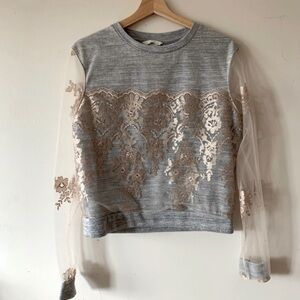 H & M Mesh and Lace Long Sleeve Sweater Top